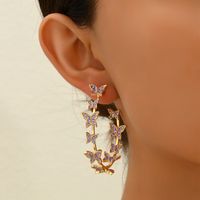 1 Pair Elegant Beach Commute Butterfly Inlay Alloy Rhinestone Zircon Earrings sku image 1