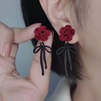 1 Pair Elegant Glam Rose Bow Knot Patchwork Alloy Drop Earrings sku image 1