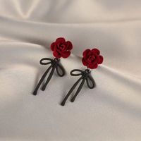 1 Pair Elegant Glam Rose Bow Knot Patchwork Alloy Drop Earrings main image 5