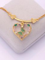 Ig Style Retro Heart Shape Stainless Steel Brass Plating Inlay Artificial Gemstones 18k Gold Plated Charms Pendant Necklace main image 1