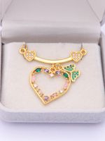 Ig Style Retro Heart Shape Stainless Steel Brass Plating Inlay Artificial Gemstones 18k Gold Plated Charms Pendant Necklace main image 2