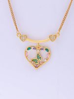 Ig Style Retro Heart Shape Stainless Steel Brass Plating Inlay Artificial Gemstones 18k Gold Plated Charms Pendant Necklace main image 5