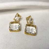 1 Pair Elegant Lady Geometric Plating Inlay Copper Artificial Crystal Drop Earrings main image 1