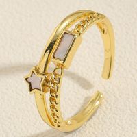 Hawaiian Simple Style Triangle Pentagram Copper Plating Inlay Zircon 14k Gold Plated Open Rings main image 6