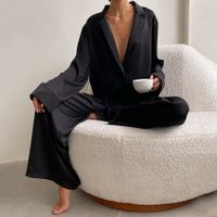 Zuhause Frau Einfacher Stil Einfarbig Imitierte Seide Elasthan Polyester Hosen-sets Pyjama Sets main image 4