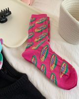 Women's Casual Color Block Cotton Crew Socks A Pair sku image 3