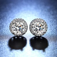 Classic Style Round Sterling Silver Gra Inlay Moissanite Silver Plated Ear Studs main image 1