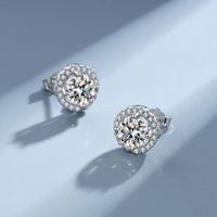 Classic Style Round Sterling Silver Gra Inlay Moissanite Silver Plated Ear Studs main image 4