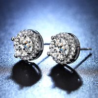 Classic Style Round Sterling Silver Gra Inlay Moissanite Silver Plated Ear Studs main image 2