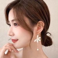 1 Pair Cute Sweet Flower Plating Arylic Imitation Pearl Alloy Drop Earrings main image 5