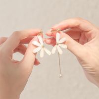 1 Pair Cute Sweet Flower Plating Arylic Imitation Pearl Alloy Drop Earrings main image 3