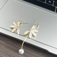 1 Pair Cute Sweet Flower Plating Arylic Imitation Pearl Alloy Drop Earrings sku image 1