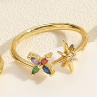 Elegant Vintage Style Sweet Flower Copper Plating Inlay Zircon 14k Gold Plated Open Rings main image 4