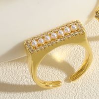 Elegant Streetwear Commute Geometric Copper Plating Inlay Zircon 14k Gold Plated Open Rings main image 3