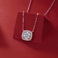 Sterling Silver Classic Style GRA Inlay Square Moissanite Zircon Necklace main image 2