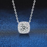 Sterling Silver Classic Style GRA Inlay Square Moissanite Zircon Necklace main image 1