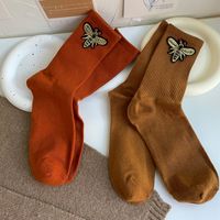 Women's Simple Style Solid Color Bee Cotton Crew Socks A Pair main image 2