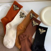 Women's Simple Style Solid Color Bee Cotton Crew Socks A Pair main image 6