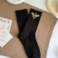 Women's Simple Style Solid Color Bee Cotton Crew Socks A Pair sku image 1