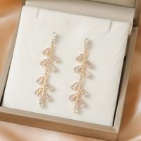 1 Pair Vintage Style Leaf Heart Shape Rhombus Tassel Plating Inlay Copper Zircon Drop Earrings sku image 4