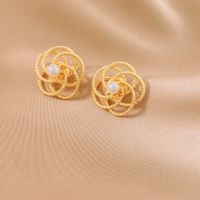 1 Paire Style Simple Style Classique Fleur Incruster Alliage Perle Boucles D'oreilles main image 2