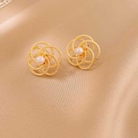 1 Paire Style Simple Style Classique Fleur Incruster Alliage Perle Boucles D'oreilles main image 4