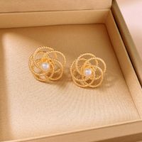 1 Pair Simple Style Classic Style Flower Inlay Alloy Pearl Ear Studs main image 3