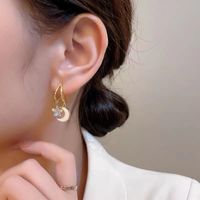1 Pair Simple Style Moon Inlay Alloy Rhinestones Drop Earrings main image 3