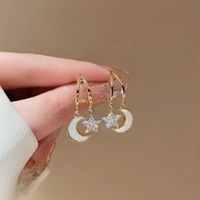1 Paire Style Simple Lune Incruster Alliage Strass Boucles D'oreilles main image 1