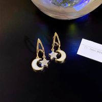 1 Paire Style Simple Lune Incruster Alliage Strass Boucles D'oreilles main image 4