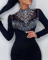 Women's Black Dress Sexy High Neck Diamond Long Sleeve Geometric Above Knee Street main image 2
