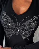 Frau T-shirt Lange Ärmel T-shirts Diamant Lässig Elegant Schmetterling main image 3