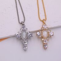 Glam Modern Style Shiny Cross Copper Plating Inlay Shell Zircon 18k Gold Plated White Gold Plated Pendant Necklace main image 1