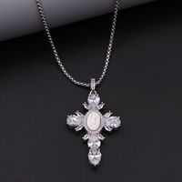 Glam Modern Style Shiny Cross Copper Plating Inlay Shell Zircon 18k Gold Plated White Gold Plated Pendant Necklace main image 2