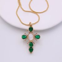 Glam Modern Style Shiny Cross Copper Plating Inlay Shell Zircon 18k Gold Plated White Gold Plated Pendant Necklace main image 8