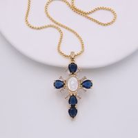 Glam Modern Style Shiny Cross Copper Plating Inlay Shell Zircon 18k Gold Plated White Gold Plated Pendant Necklace main image 10