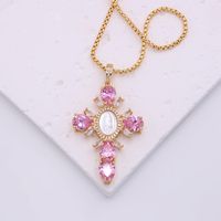 Glam Modern Style Shiny Cross Copper Plating Inlay Shell Zircon 18k Gold Plated White Gold Plated Pendant Necklace main image 6