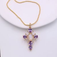 Glam Modern Style Shiny Cross Copper Plating Inlay Shell Zircon 18k Gold Plated White Gold Plated Pendant Necklace main image 7