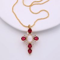 Glam Modern Style Shiny Cross Copper Plating Inlay Shell Zircon 18k Gold Plated White Gold Plated Pendant Necklace main image 9