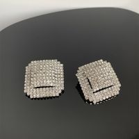 1 Pair Vintage Style Square Solid Color Plating Inlay Alloy Rhinestones Silver Plated Ear Studs main image 3