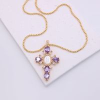 Glam Modern Style Shiny Cross Copper Plating Inlay Shell Zircon 18k Gold Plated White Gold Plated Pendant Necklace sku image 4