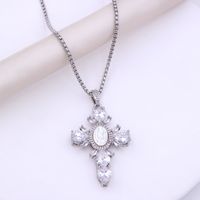 Glam Modern Style Shiny Cross Copper Plating Inlay Shell Zircon 18k Gold Plated White Gold Plated Pendant Necklace sku image 1