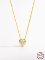 Elegant Simple Style Heart Shape Sterling Silver Plating Inlay Zircon 14k Gold Plated Pendant Necklace main image 3
