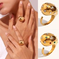 Stainless Steel Gold Plated Retro Plating Inlay Geometric Zircon Open Rings main image 7