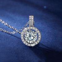 Elegant Round Sterling Silver Gra Inlay Moissanite Silver Plated Pendant Necklace main image 1