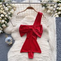 Women's Solid Color Bow Knot Backless Jumpsuit Sexy Lingerie sku image 1