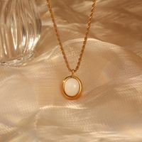 304 Stainless Steel 18K Gold Plated Elegant French Style Plating Inlay Oval Natural Stone Pendant Necklace main image 2