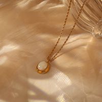 304 Stainless Steel 18K Gold Plated Elegant French Style Plating Inlay Oval Natural Stone Pendant Necklace main image 4