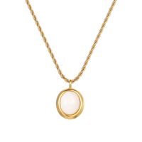 304 Stainless Steel 18K Gold Plated Elegant French Style Plating Inlay Oval Natural Stone Pendant Necklace main image 5