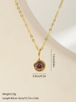 Wholesale Elegant Round Stainless Steel Plating Inlay 18k Gold Plated Zircon Pendant Necklace sku image 6
